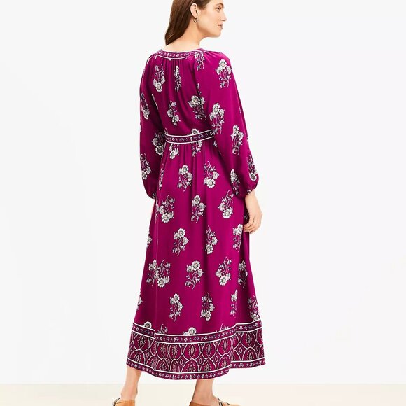 NWT Loft Petite Floral Puff Sleeve Button Midi Dress 00P - Picture 3 of 8